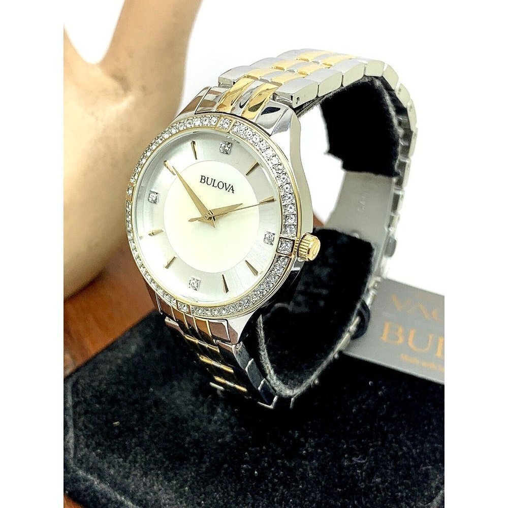 Bulova Women's Watch 98L273 Mother of Pearl Dial Crystal Accent Two Tone - Picture 2 of 12